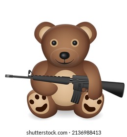 Teddy bear with M16 on a white background. Vector illustration.