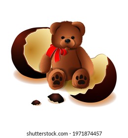 Teddy bear made from a chocolate egg. Vector illustration.
