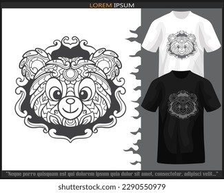 Teddy bear mandala arts isolated on black and white t shirt.