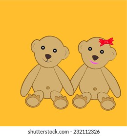 teddy bear men and teddy bear women sat holding hands.