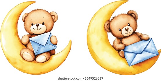 Teddy Bear Moon Watercolor  vector illustration