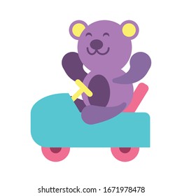 oso de peluche con juguete de motocicleta sobre fondo blanco, juguetes de bebé ilustraciones vectoriales diseño