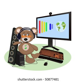 Teddy bear and musik.Vector illustration.