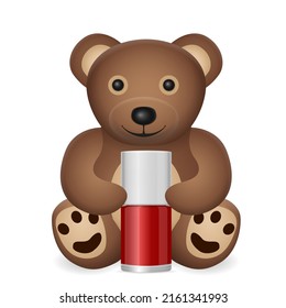 Teddy bear with nail polish on a white background. Vector illustration.