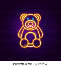 Teddy Bear Neon Sign. Vector Illustration of Animal Promotion.