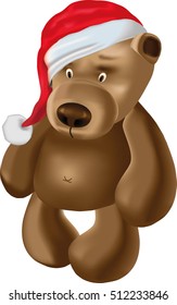 Teddy bear in a New Year's cap on a white background