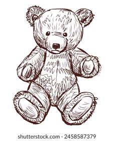 Teddy bear old plush toy sketch doodle vector hand drawn illustration isolated on white