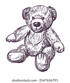 Oso de peluche viejo juguete de peluche boceto doodle Vector dibujado a mano ilustración aislada en blanco