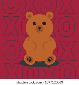 Teddy bear on background with XO pattern. Valentine's day concept. 