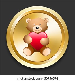 Teddy Bear on Golden Internet Button Original Illustration