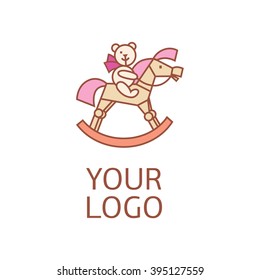 Teddy bear on horse. Vector elements toy store.