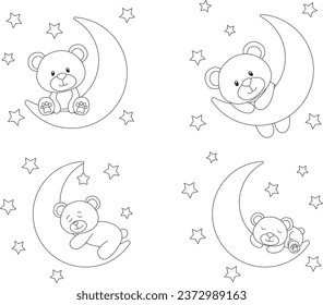 Teddy Bear on Moon Isolated on White Background