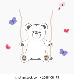 Teddy bear on the swing. Summer vacation