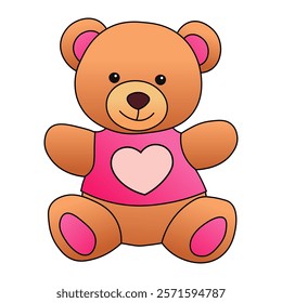 Teddy bear on a white background, funny flat illustration in cartoon style.