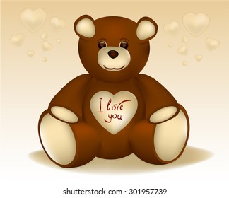 Teddy bear on a white background with heart