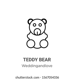 Teddy bear outline vector icon. Thin line black teddy bear icon, flat vector simple element illustration from editable birthday and party concept isolated on white background