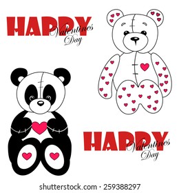 Teddy bear and panda in love