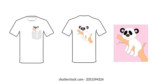 teddy bear and panda sleeping on tree illustration t-shirt design. t-shirt sweater inner pocket concept