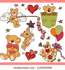 Teddy bear party set digital elements
