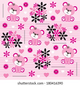 teddy bear pattern with button vector illustration