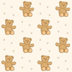 Teddy Bear Pattern Cartoon Style With Pastel Color Background, Adorable, Cute, And Funny