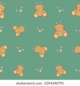 Teddy Bear pattern cartoon style with pastel background color, adorable, cute and funny