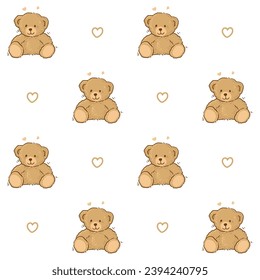 Teddy Bear pattern cartoon style with pastel background color, adorable, cute and funny