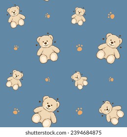 Teddy Bear pattern cartoon style with pastel background color, adorable, cute, and funny