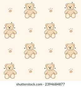 Teddy Bear pattern cartoon style with pastel background color, adorable, cute, and funny