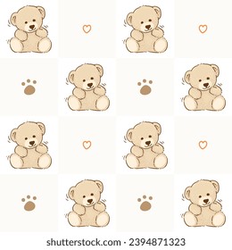 Teddy Bear pattern cartoon style with pastel background color, adorable, cute, and funny