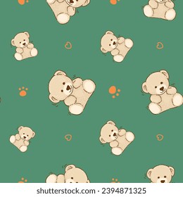 Teddy Bear pattern cartoon style with pastel background color, adorable, cute, and funny