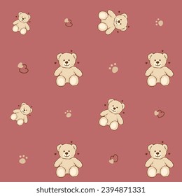 Teddy Bear pattern cartoon style with pastel background color, adorable, cute, and funny