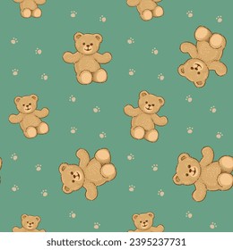 Teddy Bear pattern cartoon style with pastel background color, adorable, cute, and funny