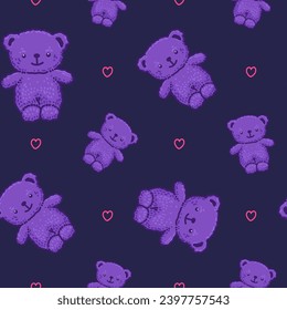 Teddy Bear pattern cartoon style with pastel background color, adorable, cute, and funny