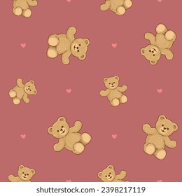 Teddy Bear pattern cartoon style with pastel color background, adorable, cute, and funny