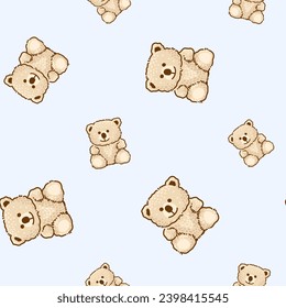 Teddy Bear pattern cartoon style with pastel color background, adorable, cute, and funny