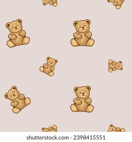 Teddy Bear pattern cartoon style with pastel color background, adorable, cute, and funny