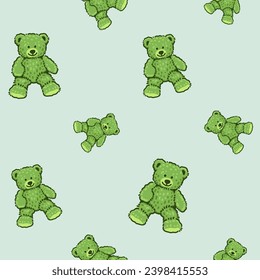 Teddy Bear patrón de dibujos animados estilo caricatura con fondo de color pastel, adorable, lindo y divertido
