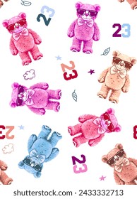 Teddy Bear pattern colours Seamless  with pastel background color, art number 23 t-shirt printing