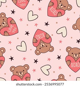 Teddy Bear Padrão San Valentines Fundo Amor Sem Costura Padrão