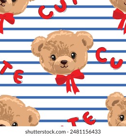 Teddy Bear pattern seamless, vector illustration Hand Drawn Cute print design