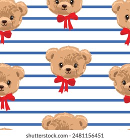 Teddy Bear pattern seamless, vector illustration Hand Drawn Cute print design