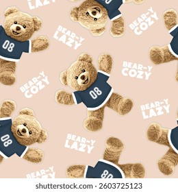Teddy bear pattern vector illustration.Cute Teddy Bear pattern seamless, vector illustration Hand Drawn Cute print design.Teddy bear vector hand drawn illustration cute print design for kids.
