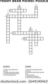 E Teddy Bear Picnic Crossword Jogo de Quebra-cabeça Planilha atividade vetor
