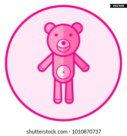 Teddy bear. Pink baby icon on a white background, line art vector design.