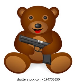 Teddy bear pistol on a white background. Vector illustration.