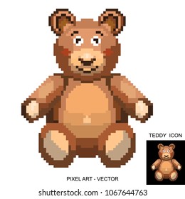 Teddy bear pixel art style. Cute pretty teddy bear,pet logo isolated on white background.Cartoon bear.Vector illustration.