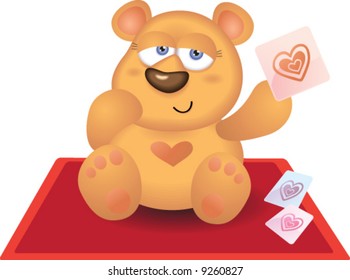 Teddy Bear playing Heart Card on Red Carpet