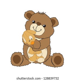 teddy bear playing with his toy, a little dog, vector illustration