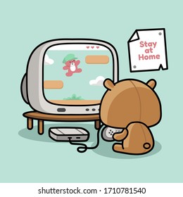 
Teddy bear playing video game
